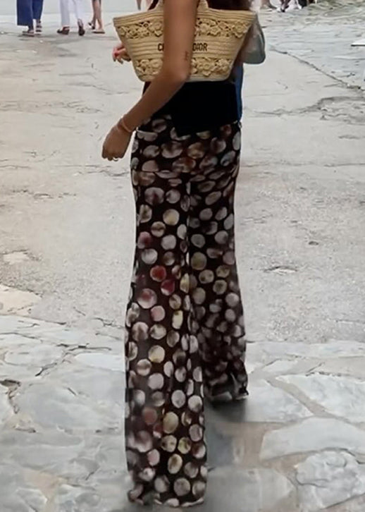 Black Dot Print High Waist Tulle Flared Trousers Summer
