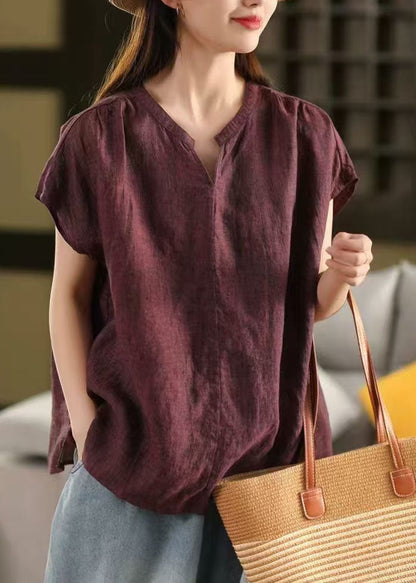 Dull Red Oversized Linen Tanks Summer