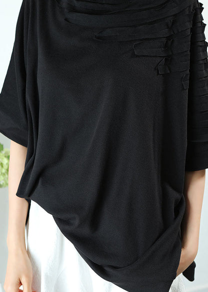 Natural Grey Tasseled Asymmetrical Design Spring Tops Half Sleeve