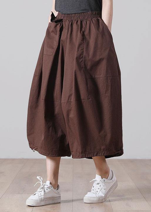 Chocolate Elastic Waist Wide Leg Pants Trousers Cotton
