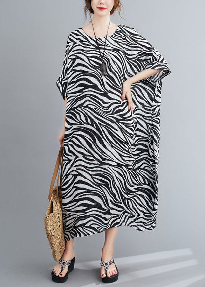Stylish O-neck Striped Print Vacation Dress Batwing Sleeve
