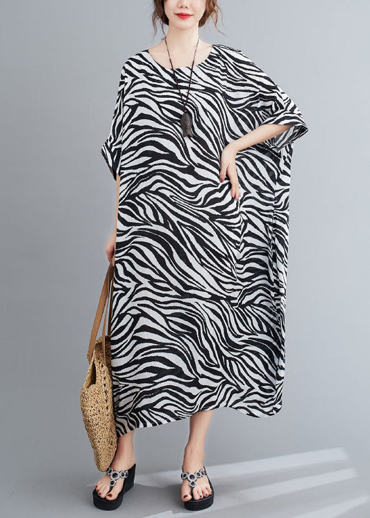 Stylish O-neck Striped Print Vacation Dress Batwing Sleeve