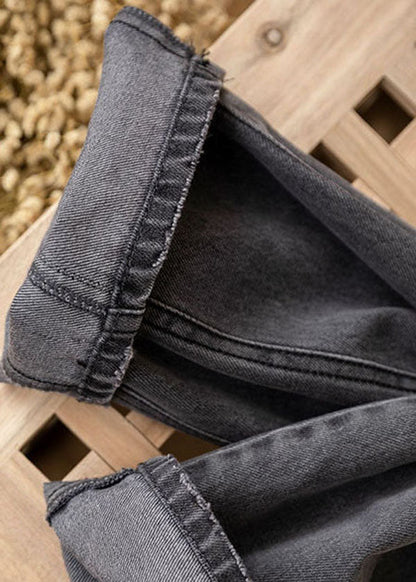 Grey Elastic Waist Pockets Patchwork Cotton Denim Harem Pants Summer
