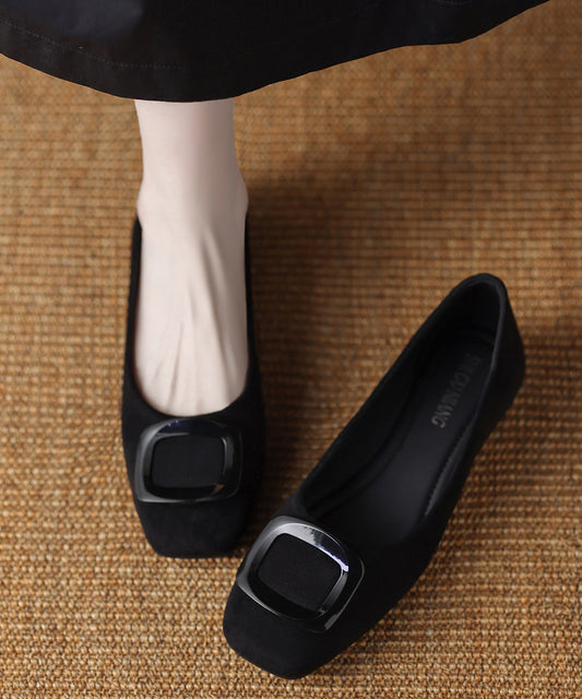 Stylish Flat Shoes for Black Cowhide Leather