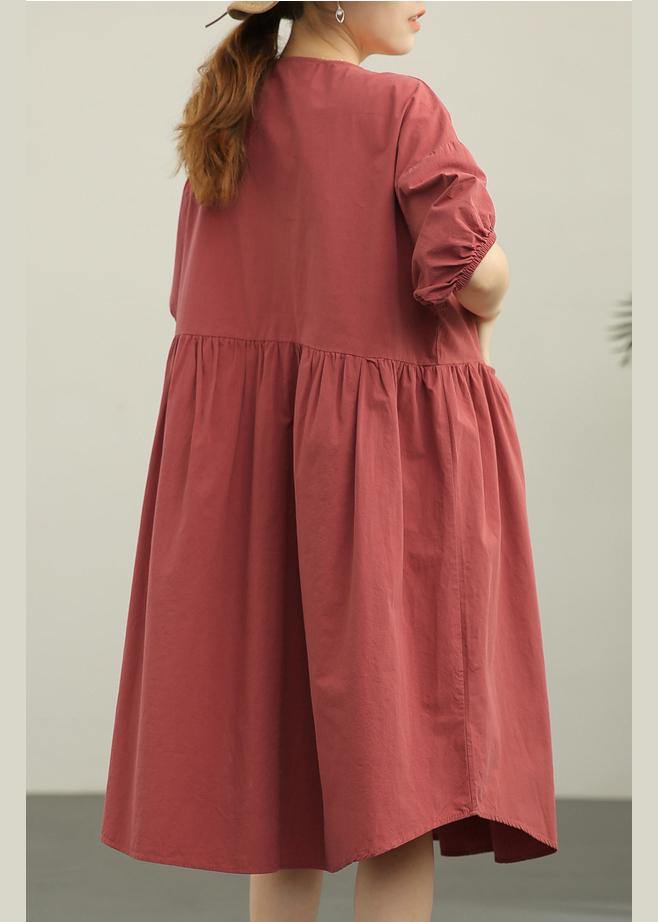 Modern Brown Red Loose Cotton Summer Dresses