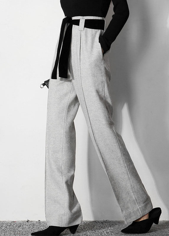 Simple Light Grey Tunic Woolen Straight Pants Spring