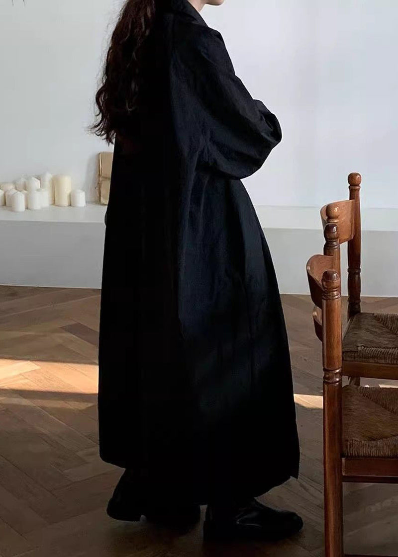 Black Cotton Blouse Dress Peter Pan Collar Long Sleeve