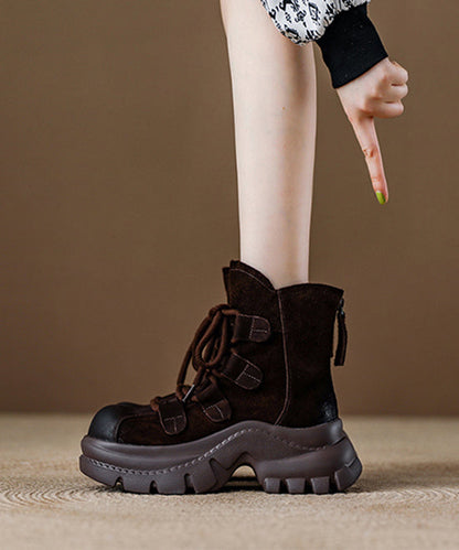 Grey Platform Suede Splicing Lace Up Boots