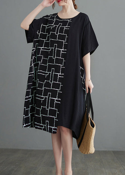Boutique Black Asymmetrical Design Dress Short Sleeve