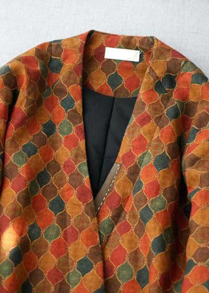 Retro Orange V Neck Print Fine Cotton Filled Jacket Batwing Sleeve