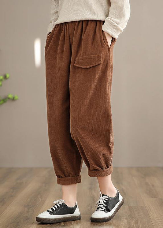 Italian Chocolate Spring Elastic Waist Pockets Wide Leg Pants