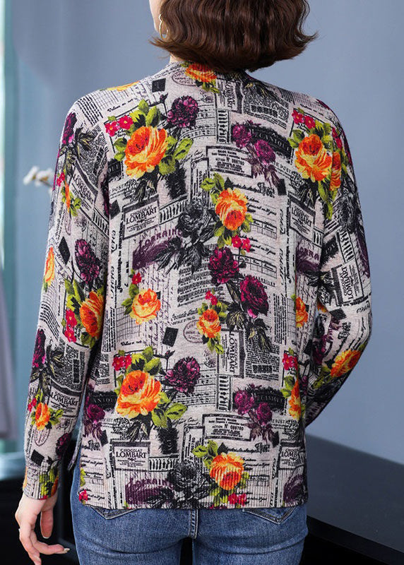 Yellow Print Patchwork Cotton Knit Top Spring