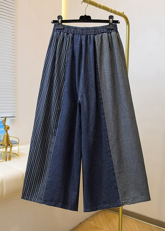 Colorblock Pockets Patchwork Wide Leg Jeans