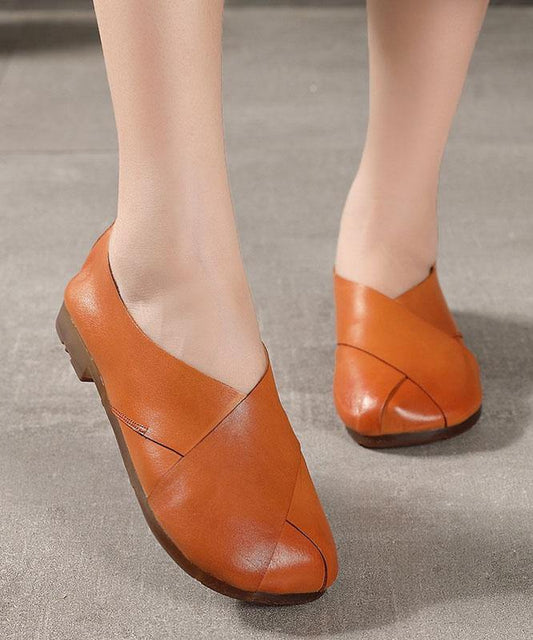 Brown Flat Shoes Cowhide Leather Flats