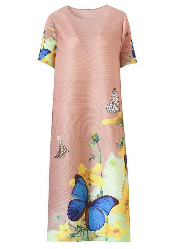 Unique Khaki Butterfly Print Knee Dress Summer Holiday Outfits