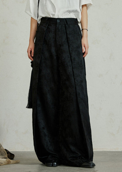 Black Pockets Print High Waist Silk Pants