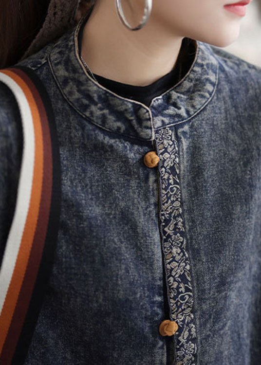 Italian Blue Stand Collar Button Denim Jackets Spring