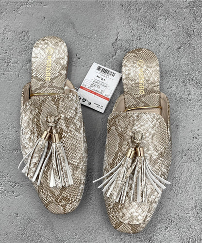 French Apricot Tassel Faux Leather Slide Sandals