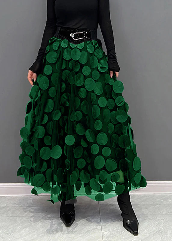 Light Green Dot Patchwork Tulle Skirt Fall