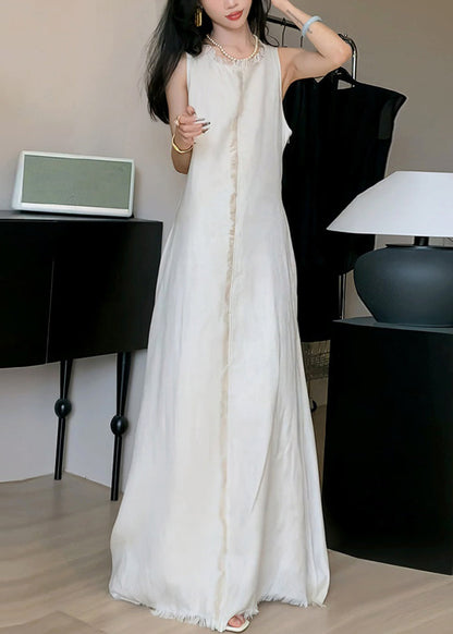 Apricot O-neck Cotton Long Dress Sleeveless