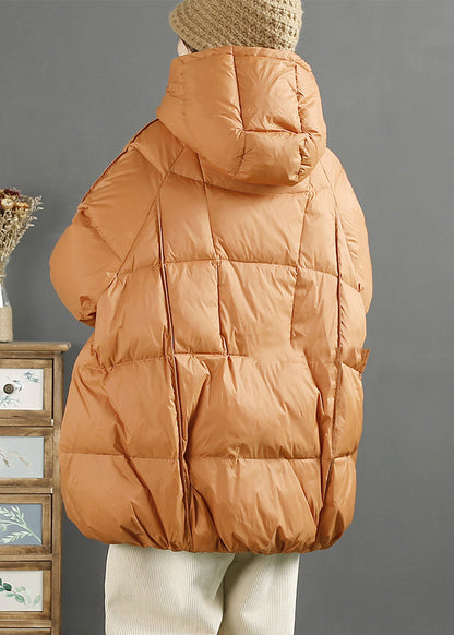 Orange Hooded Oversized Duck Down Down Jacket Winter