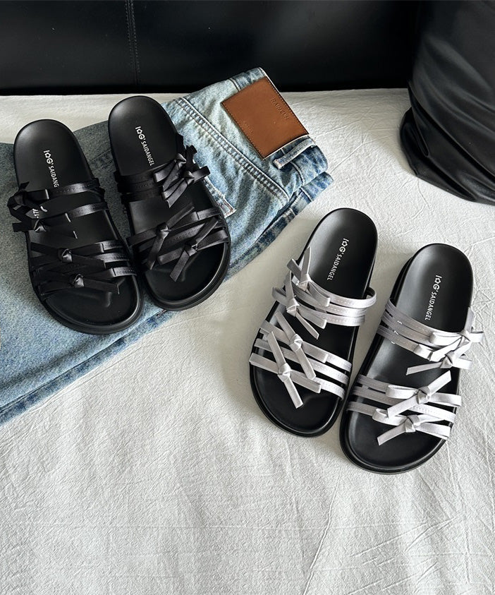 New Versatile Silver Bow Platform Slide Sandals