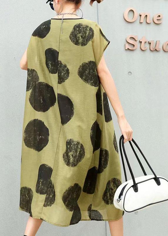 Green Dot O-neck Summer Party Dress Short Sleeve