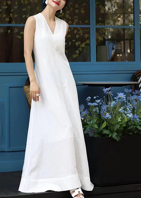 White V Neck Patchwork Long Dresses Sleeveless