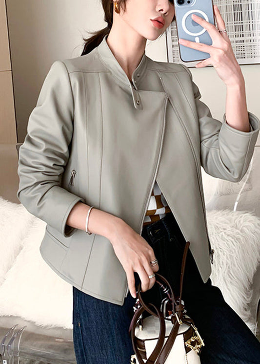 Grey O-neck Sheepskin Jackets Long Sleeve