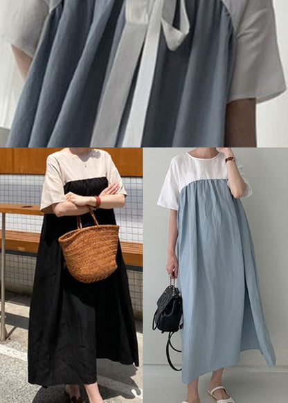 Black Side Open Patchwork Dress Short Sleeve