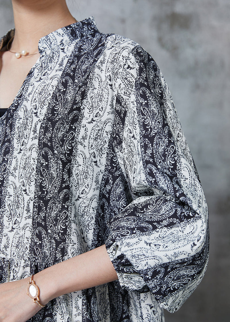 Grey V Neck Print Chiffon Mid Dresses Summer