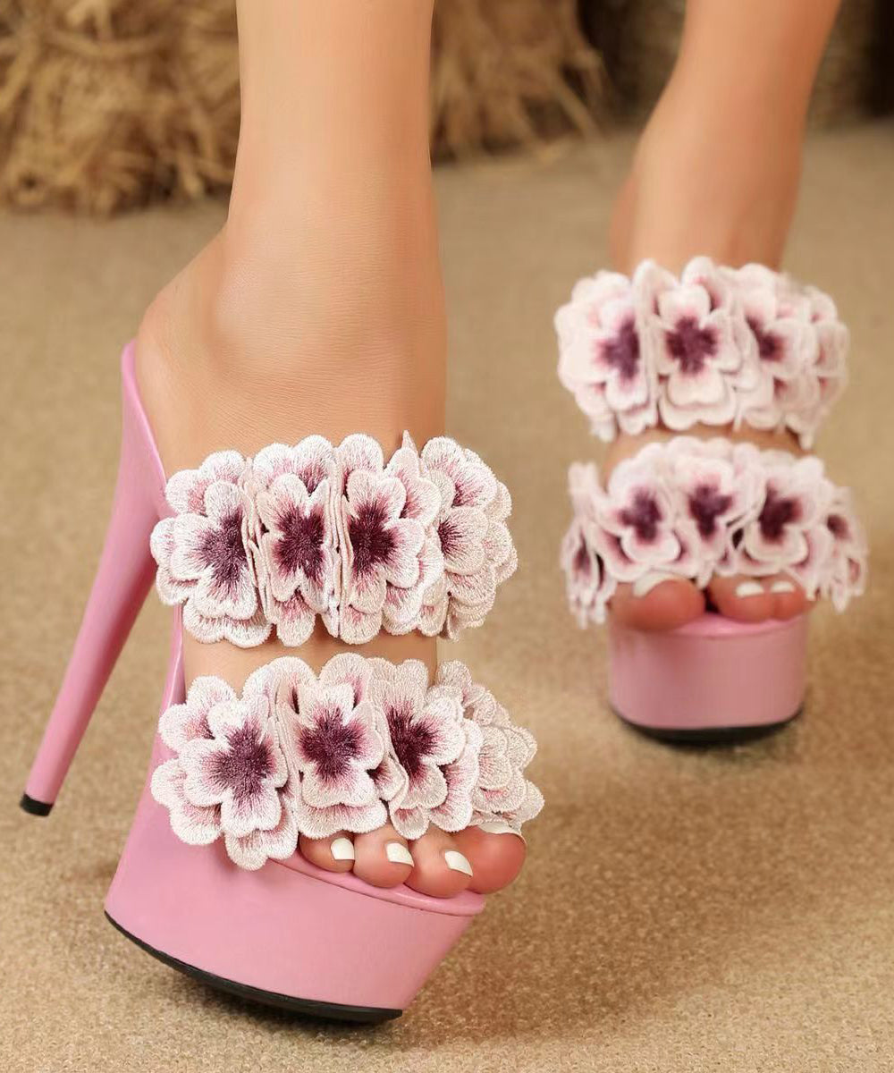 Baby Blue Patchwork Stiletto Heels Classy Slide Sandals