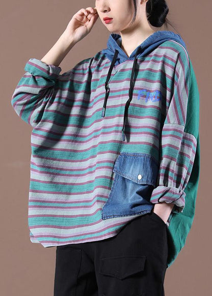 Green on the Back Loose Drawstring Organic Autumn Tops