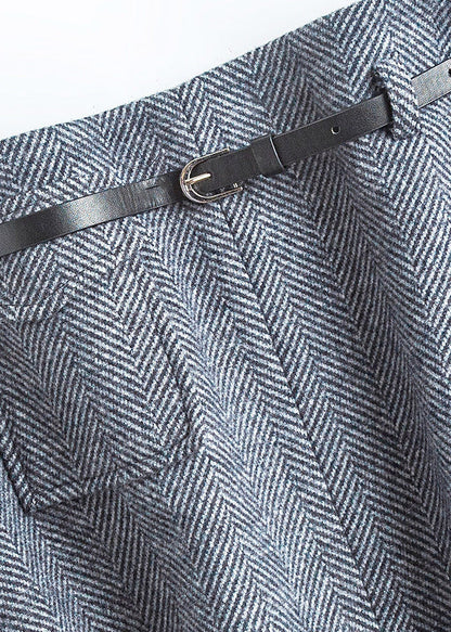 Natural Dark Grey High Waist Woolen a Line Skirts Spring