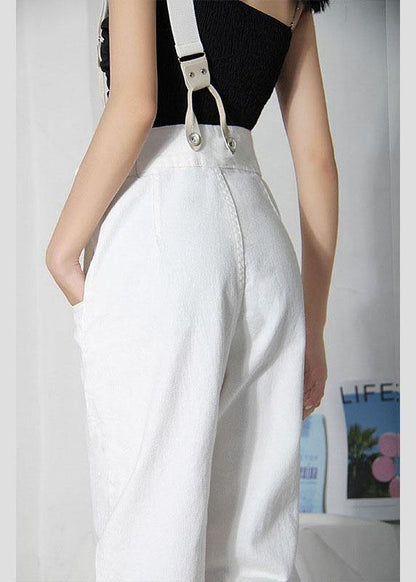 Natural White Denim High Waist Asymmetrical Design Carpenter Pants