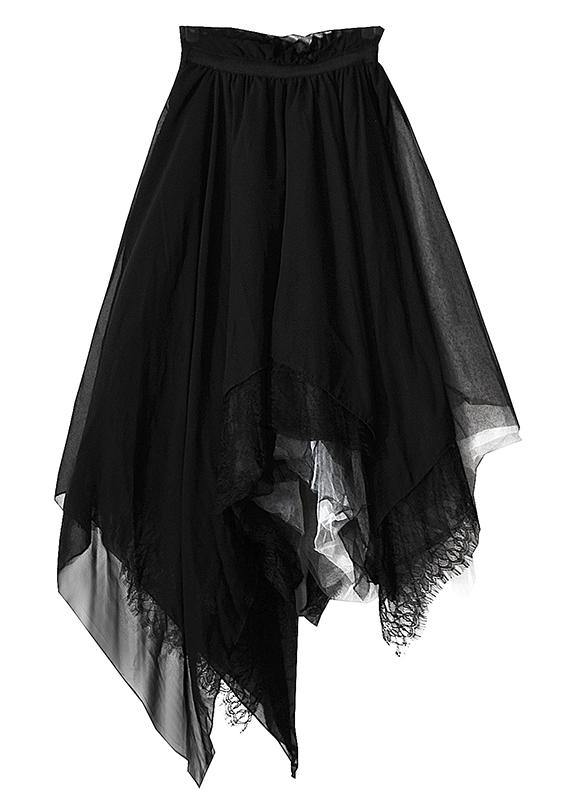 Classy Black Colorblock Tulle Asymmetrical Design Skirt Summer