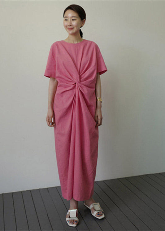 Slim Fit Pink O-neck Holiday Dress Short Sleeve