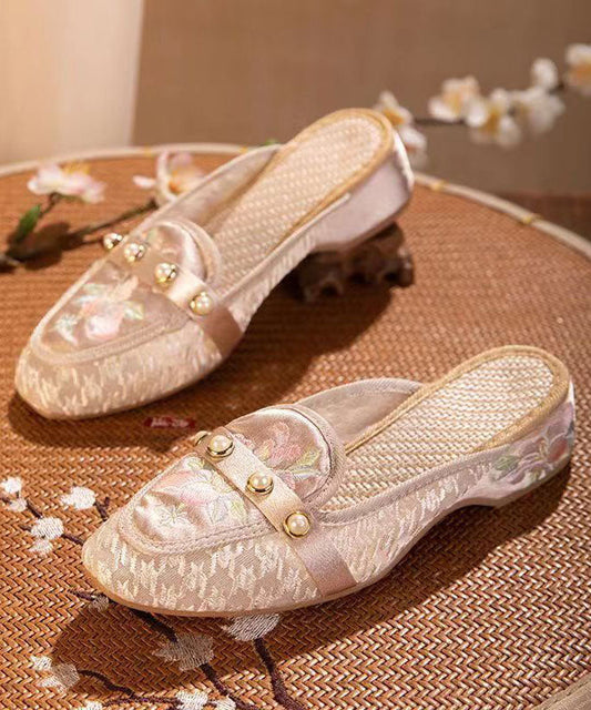 Tulle Embroideried Nail Bead Splicing Pink Slide Sandals