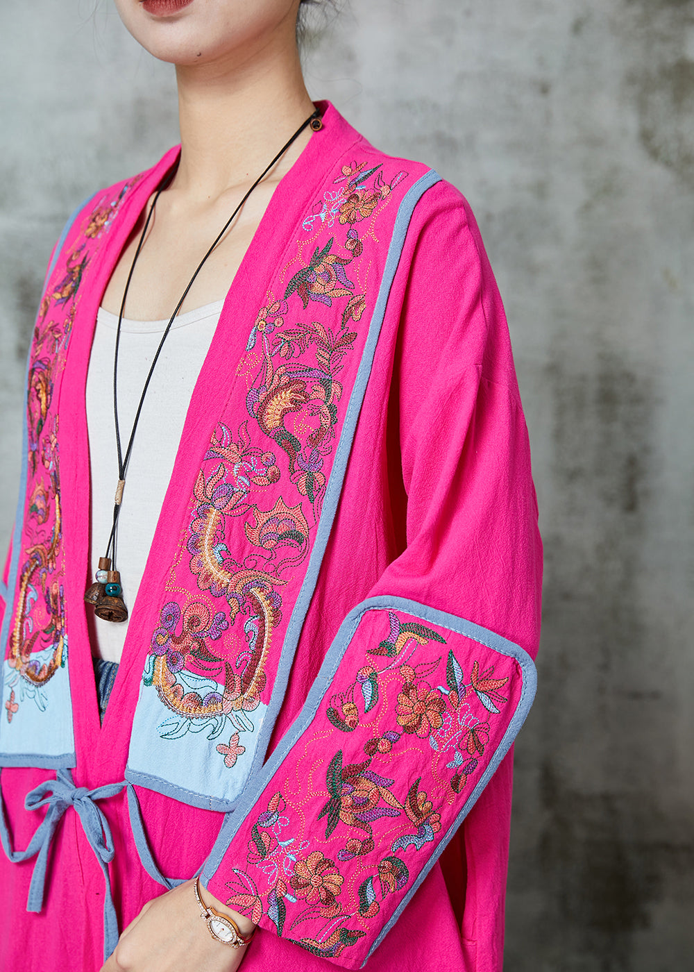 Rose Print Linen Loose Cardigan Spring