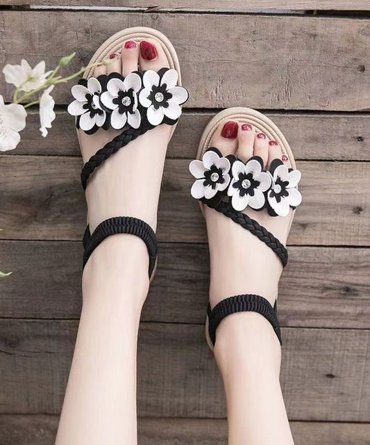Black Flat Sandals Peep Toe Soft Splicing