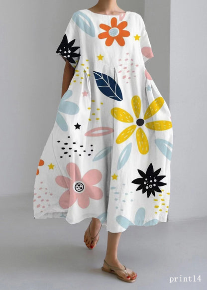 Flower Print11 Cotton Dresses Pockets Patchwork Spring