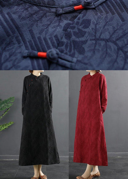 Classy Red Jacquar Dresses Stand Collar a Line Dress