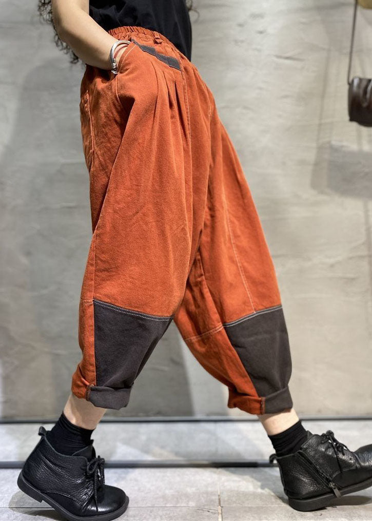 Orange Pockets Cotton Pants Spring