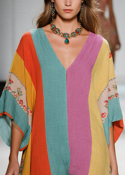 Colorblock Asymmetrical Striped Cotton Dresses Summer