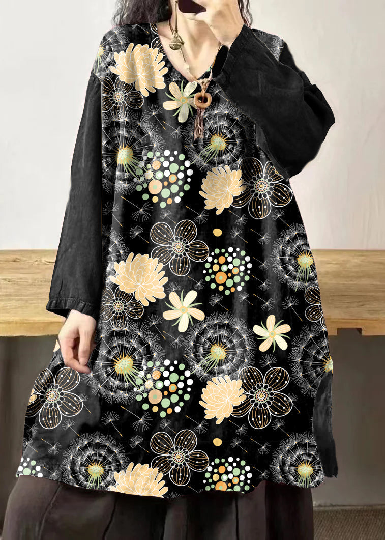 Yellow Stripes V Neck Embroidered Patchwork Linen Mid Dresses Fall