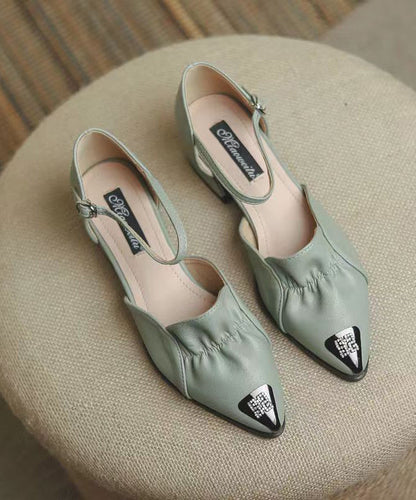 Buckle Strap Splicing Low Heel Red Faux Leather Pointed Toe