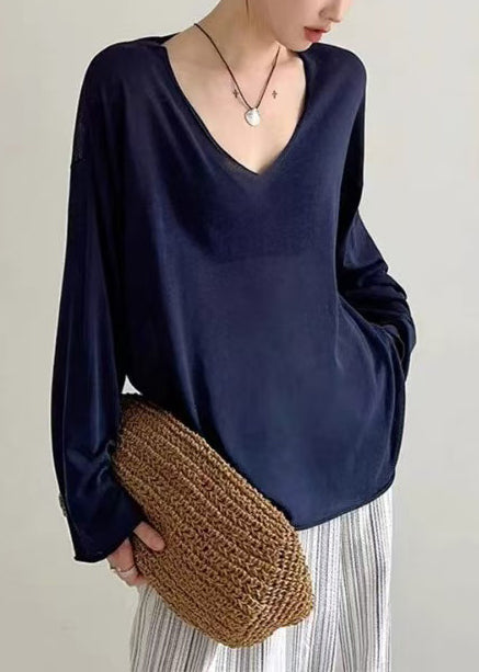 Simple Navy Oversized Cotton Upf 50+ Top Fall