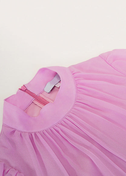 Pink Zippered Wrinkled Chiffon Maxi Dresses Fall
