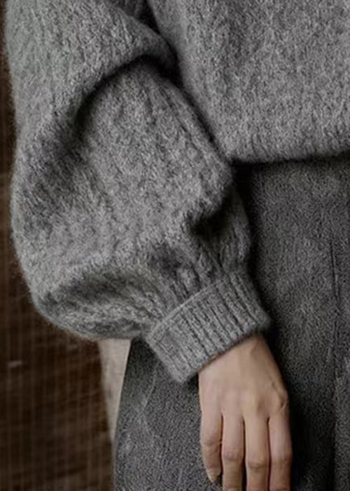 Dark Gray Peter Pan Collar Cozy Knit Sweater Winter