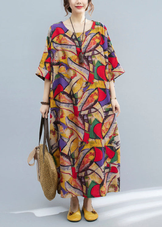 O-neck Print Pockets Vacation Dress Summer